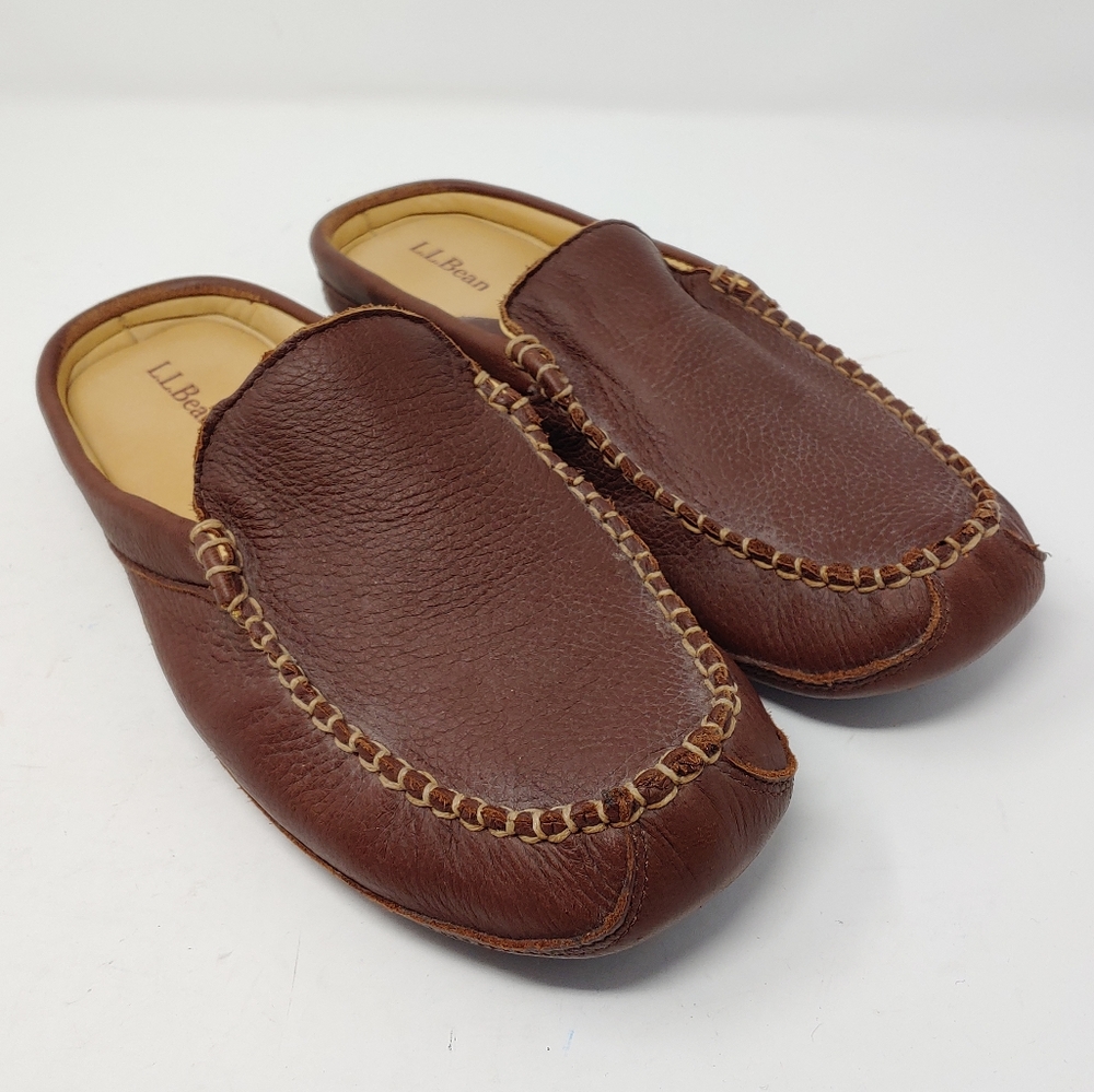 LL Bean Brown Leather Slip On Loafer Casual Shoes Size 11